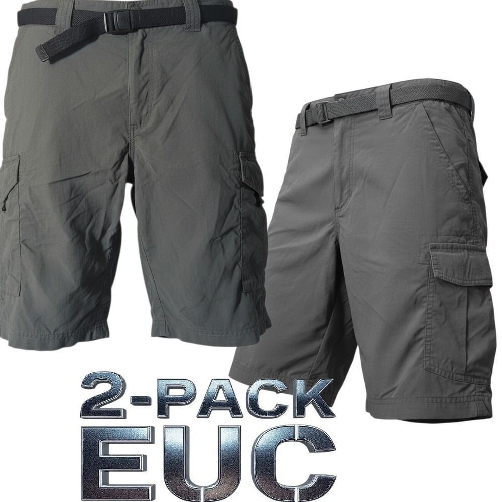 Columbia Cargo Shorts‎ Mens 34 Grey 2-Pack Belted Hiking Outdoor EUC